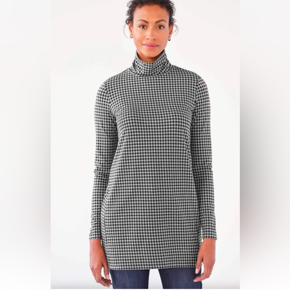J Jill Grey/Black Checkered Mock Neck Tunic XL